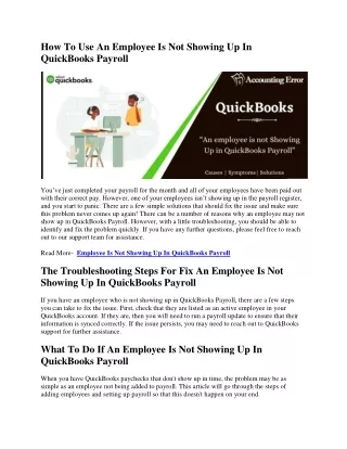 How To Use An Employee Is Not Showing Up In QuickBooks Payroll( 1-08-2022) 4894949, SKSKSKKS,  HKRJFJRJ