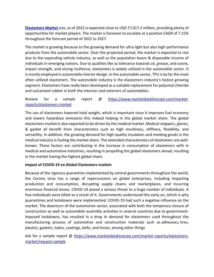 elastomers market size as of 2022 is expected