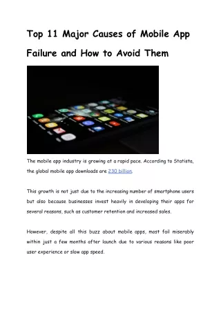 Top 11 Major Causes of Mobile App Failure and How to Avoid Them