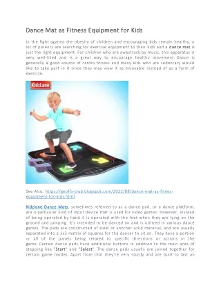 Dance Mat as Fitness Equipment for Kids