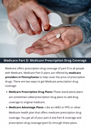 Medicare Part D Medicare Prescription Drug Coverage