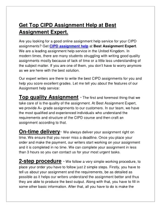 Get Top CIPD Assignment Help at Best Assignment Expert.