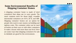 Some Environmental Benefits of Shipping Container Homes