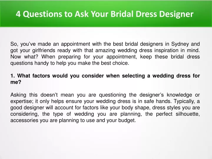 4 questions to ask your bridal dress designer