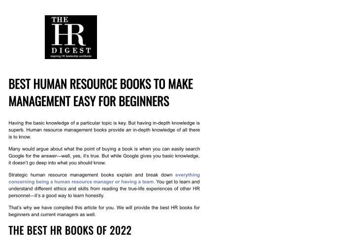 best human resource books to make management easy