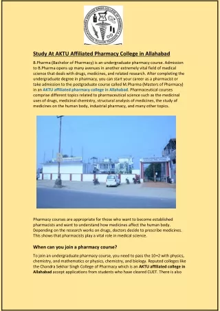 Study At AKTU Affiliated Pharmacy College in Allahabad