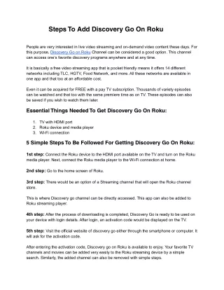 How to Get Discovery Go on Roku |  1-888-270-6412