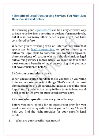 4 Benefits of Legal Outsourcing Services You Might Not Have Considered Before