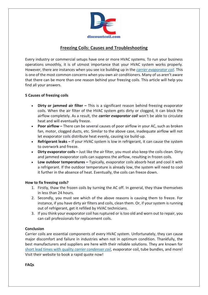 freezing coils causes and troubleshooting every