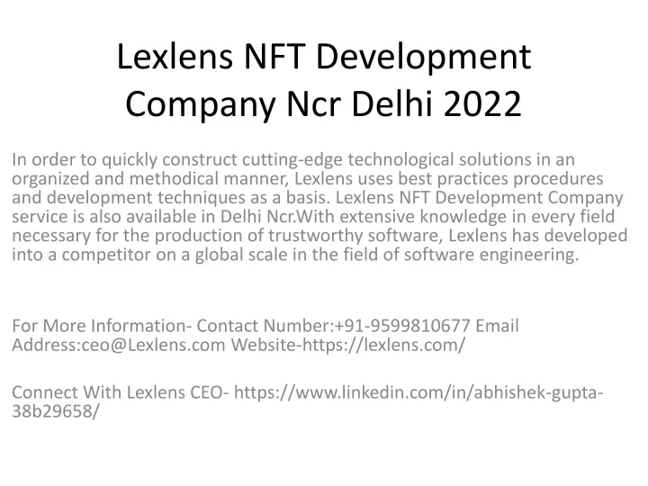 lexlens nft development company ncr delhi 2022