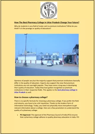 How The Best Pharmacy College in Uttar Pradesh Change Your future?