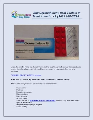 Buy Oxymetholone Oral Tablets to Treat Anemia.  1 (562) 368-3716