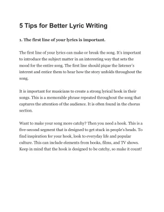 5 Tips for Better Lyric Writing