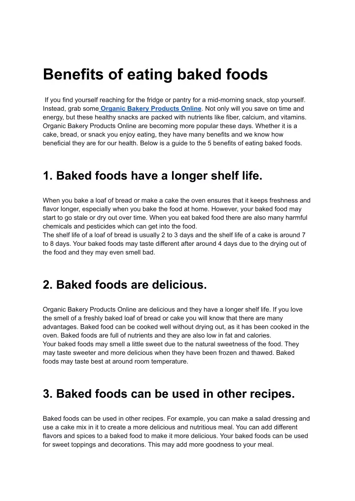 benefits of eating baked foods