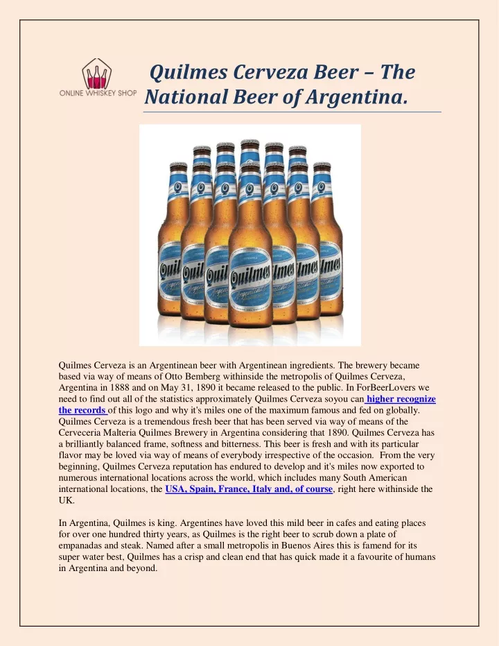 quilmes cerveza beer the national beer
