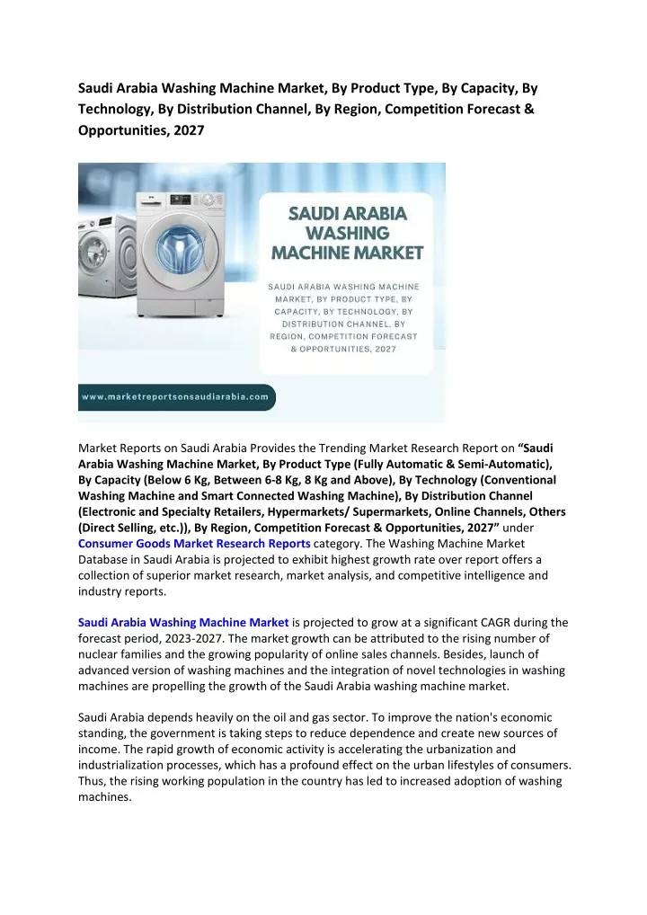 saudi arabia washing machine market by product
