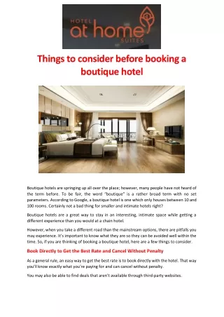 Things to consider before booking a boutique hotel