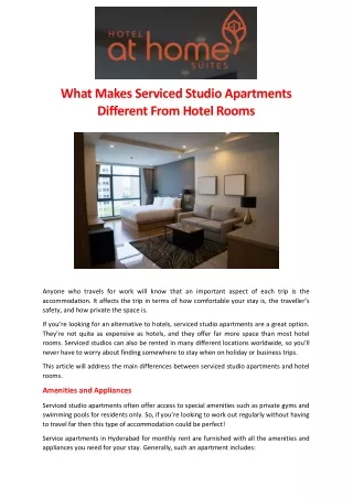 What Makes Serviced Studio Apartments Different From Hotel Rooms