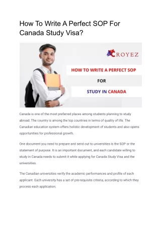 How To Write A Perfect SOP For Canada Study Visa