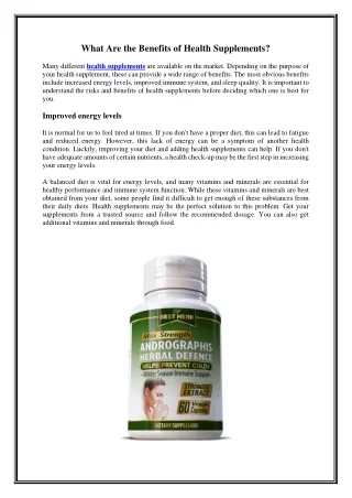 What Are the Benefits of Health Supplements