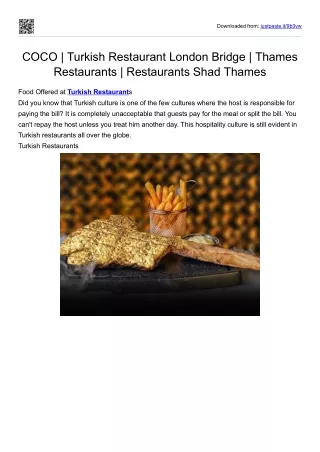 Thames Restaurants | Restaurants Shad Thames | Grill London | Restaurants in Sha