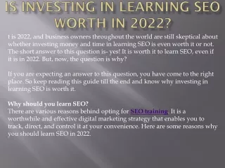 is investing in learning seo worth in 2022
