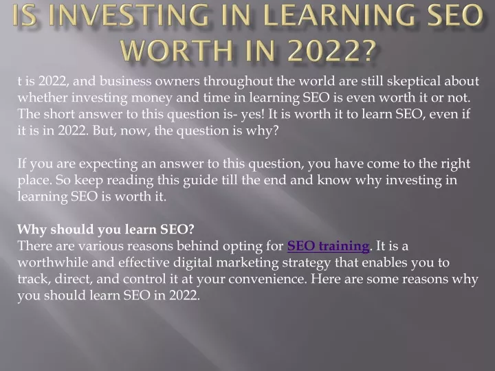 is investing in learning seo worth in 2022