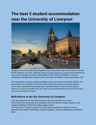 The best 5 student accommodation near the University of Liverpool