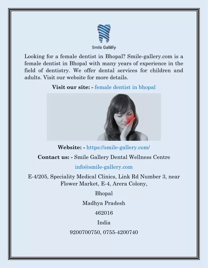 looking for a female dentist in bhopal smile