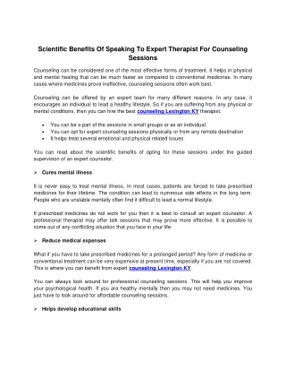 Scientific Benefits Of Speaking To Expert Therapist For Counseling Sessions