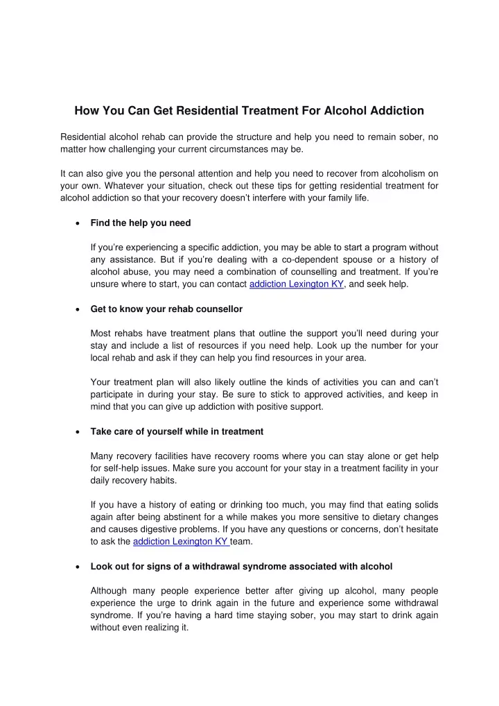 how you can get residential treatment for alcohol