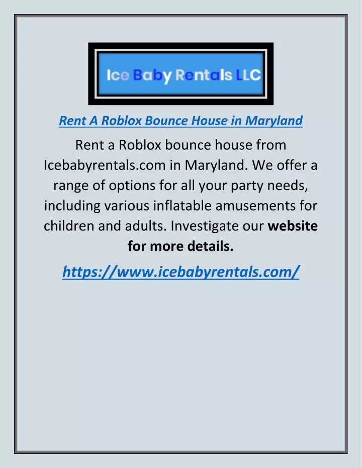 rent a roblox bounce house in maryland