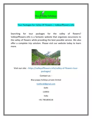 Tour Packages For Valley Of Flowers  Valleyofflowers