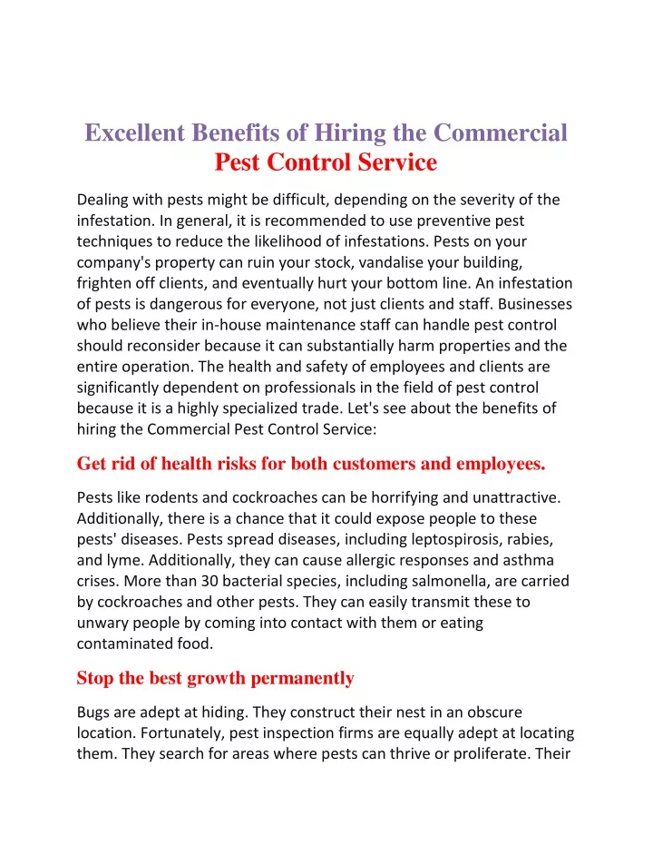 excellent benefits of hiring the commercial pest