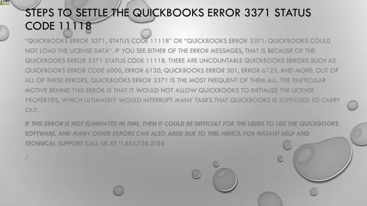 steps to settle the quickbooks error 3371 status code 11118