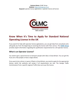 Know When it's Time to Apply for Standard National Operating License in the UK