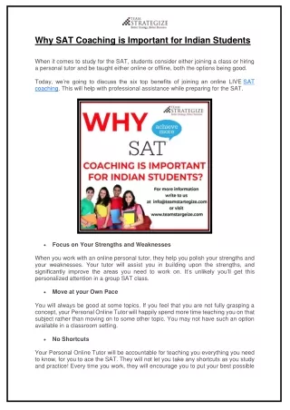 Why SAT Coaching is Important for Indian Students ?