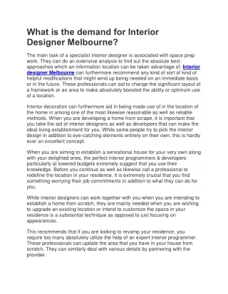 What is the demand for Interior Designer Melbourne