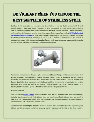 Be vigilant when you choose the best supplier of stainless steel