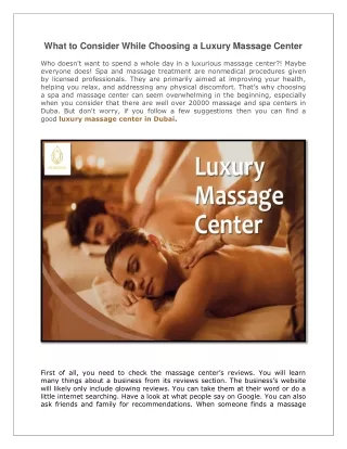 What to Consider While Choosing a Luxury Massage Center