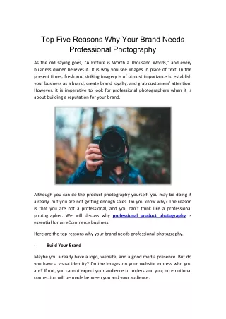 Top Five Reasons Why Your Brand Needs Professional Photography