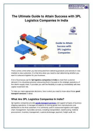 The Ultimate Guide To Attain Success With 3pl Logistics Companies In India