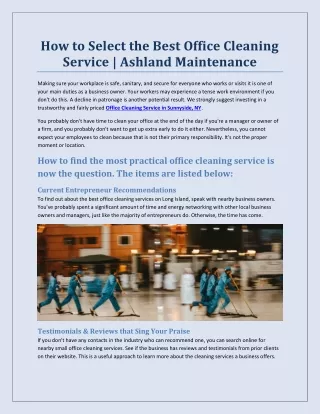 How to Select the Best Office Cleaning Service | Ashland Maintenance