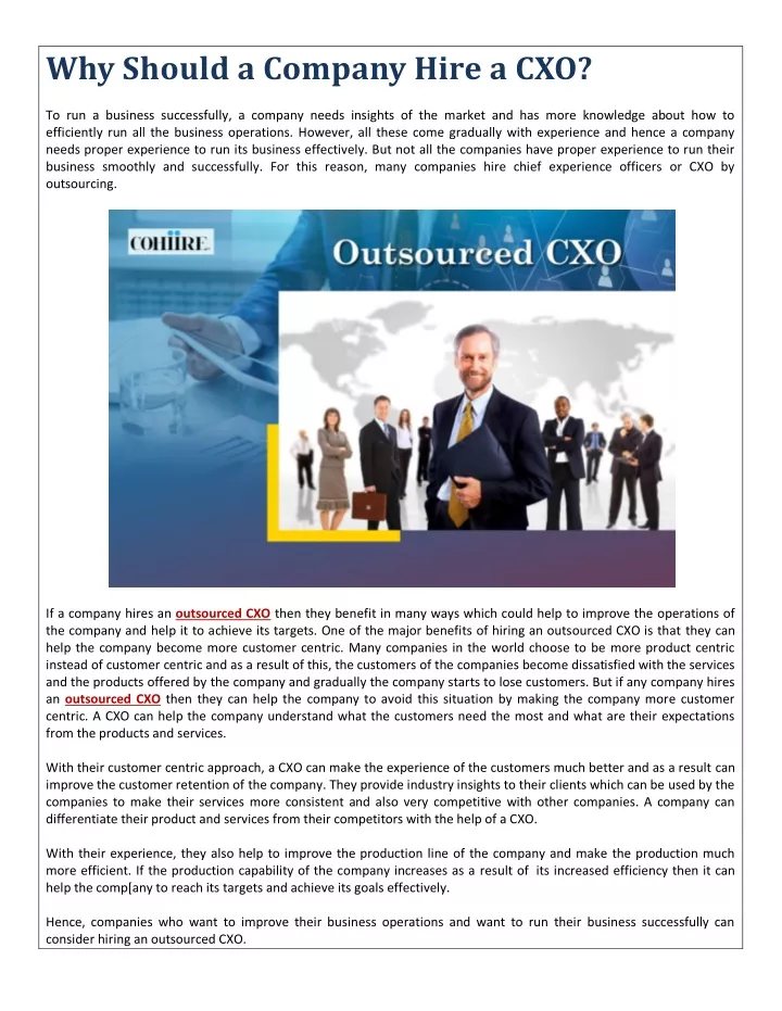 why should a company hire a cxo