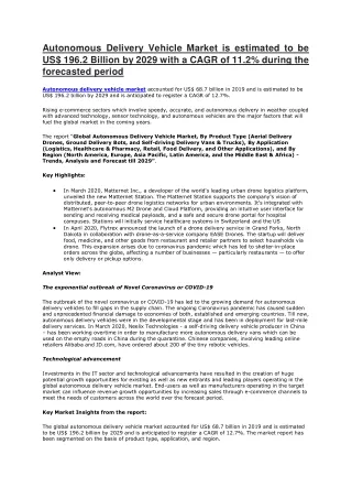 autonomous delivery vehicle market is estimated