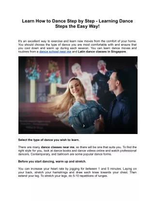Learn How to Dance Step by Step - Learning Dance Steps the Easy Way