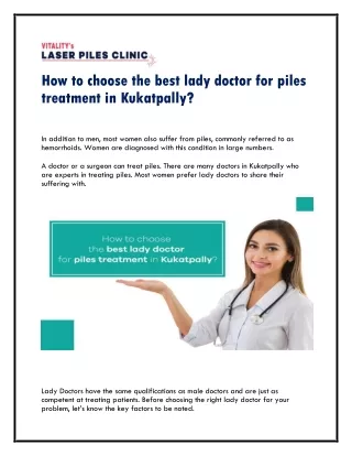 How to choose the best lady doctor for piles treatment in Kukatpally