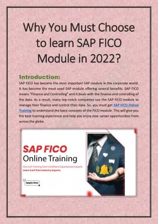 Why You Must Choose to learn SAP FICO Module in 2022