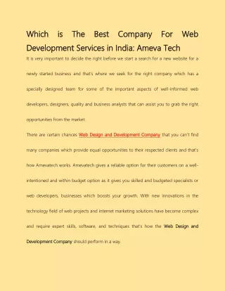 Which is The Best Company For Web Development Services in India : Ameva Tech