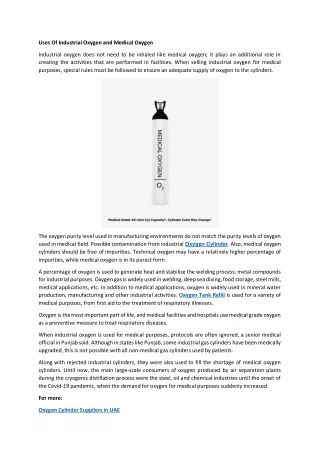 Uses Of Industrial Oxygen and Medical Oxygen